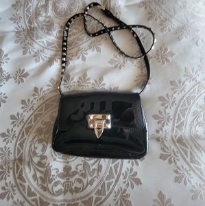Valentino Garavani Black Rockstud Patent Crossbody Mini Bag